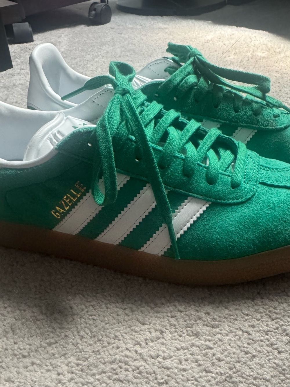 adidas Green Suede Gazelle Sneakers with White Stripes